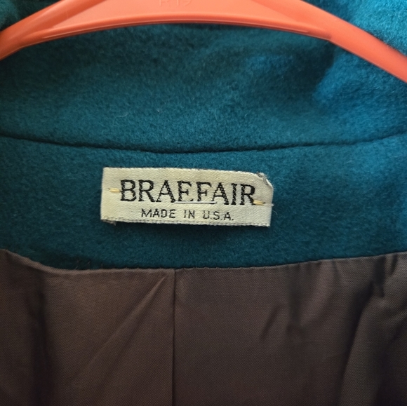 Vintage Braefair Union Made Teal 100% Wool Trench Coat 1960s - Picture 4 of 10